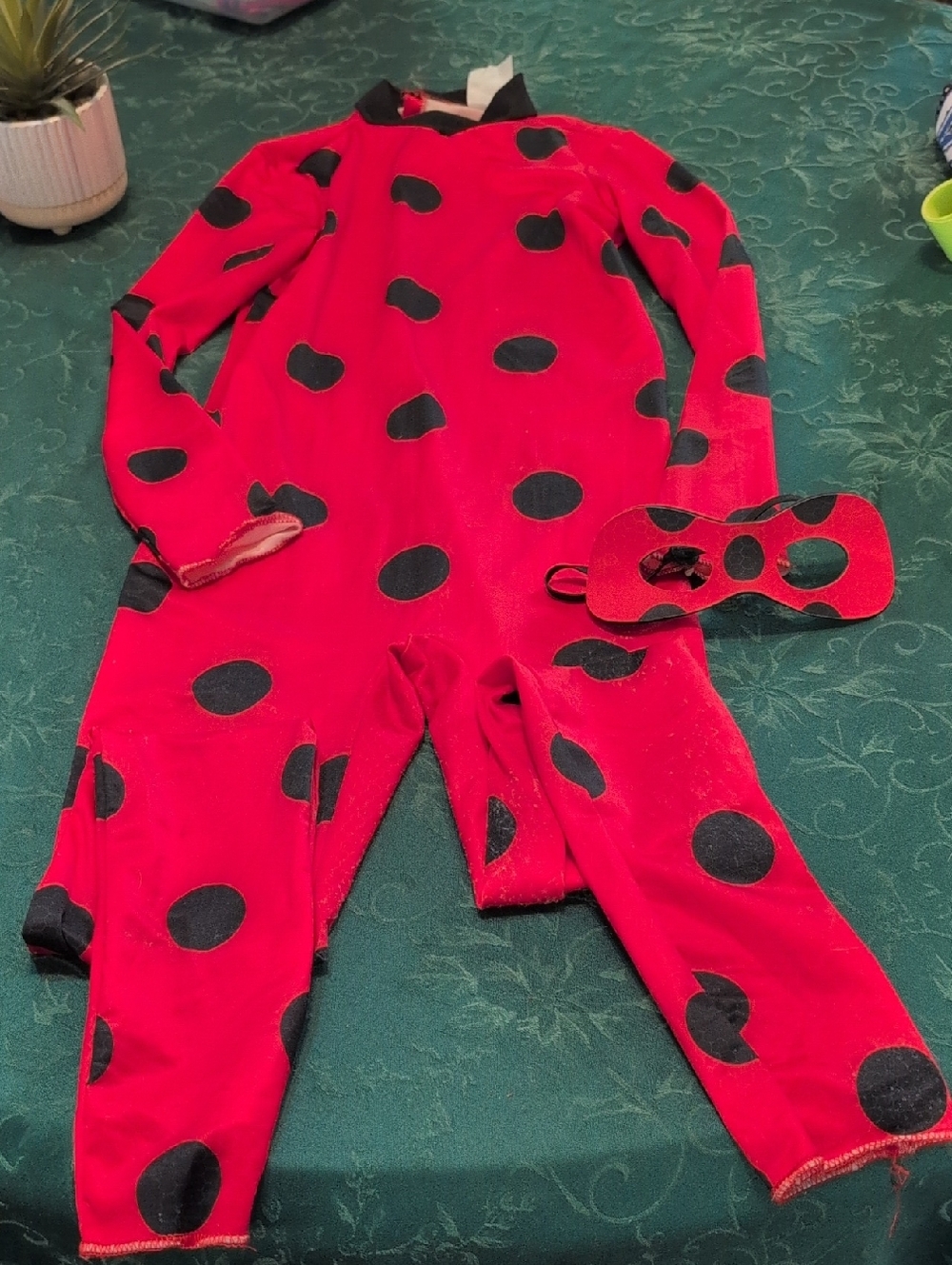 Miraculous Red and Black Polka Dot One-Piece Costume with Eye Mask